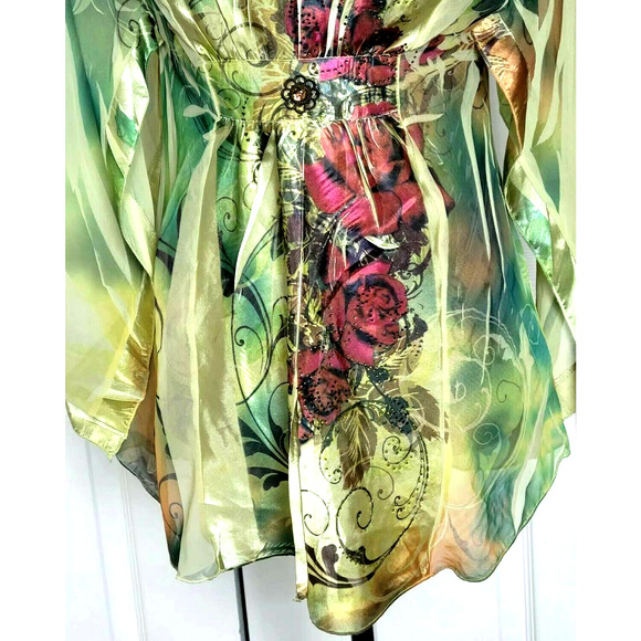 B.L.E.U. Tunic Multicolored 3/4 Open Sleeve Sheer - Picture 4 of 8